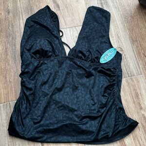 Mynah Black‎ Animal Print Swim Tankini Suit Top Size XL